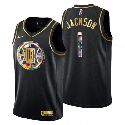 Los Angeles Clippers #1 Reggie Jackson Men's Golden Edition Diamond Logo 202122 Swingman Jersey - Black Men's